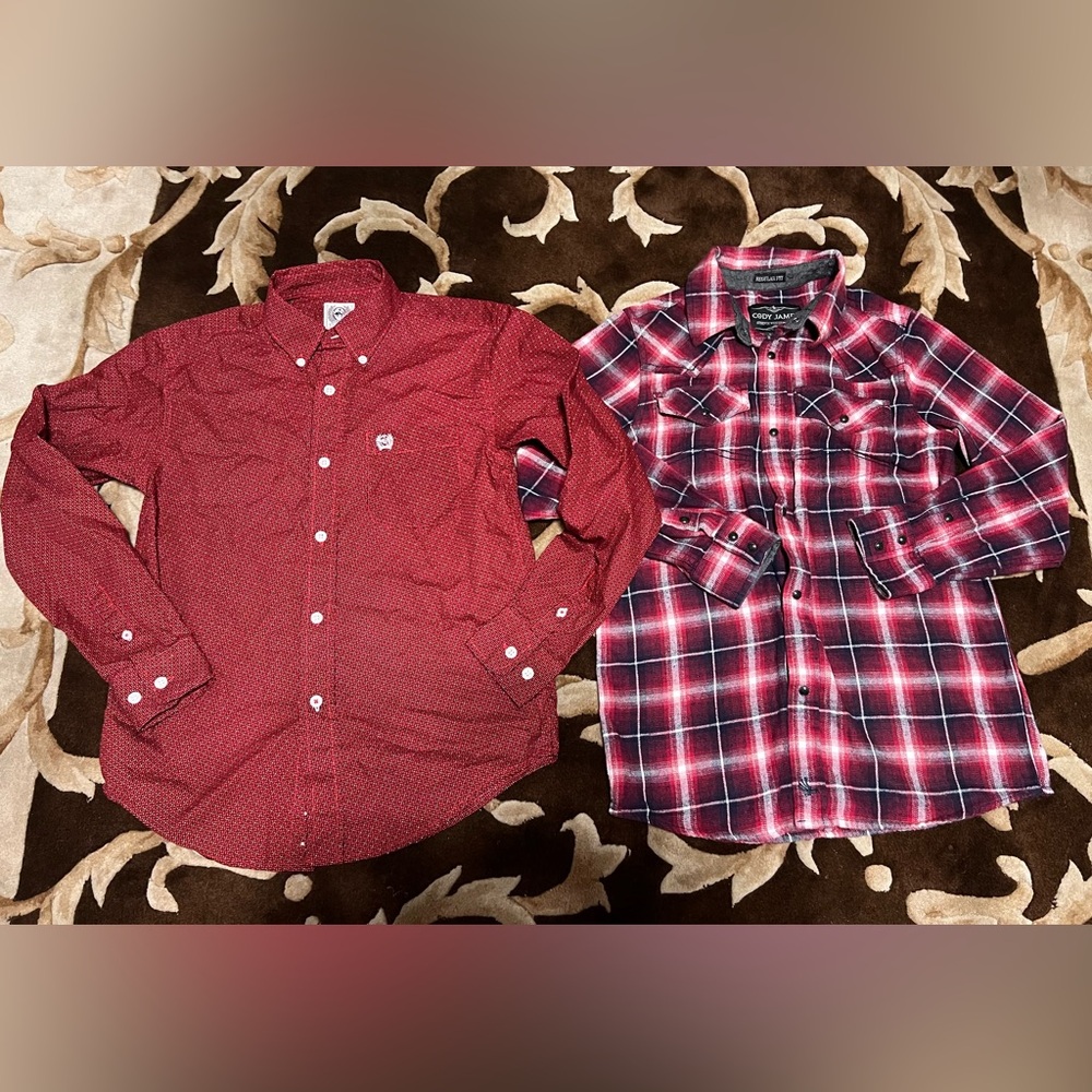 Cinch and cody James Red and Plaid Button-Up Shirts • youth medium • 10